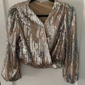 Crop rose gold and silver sequin top